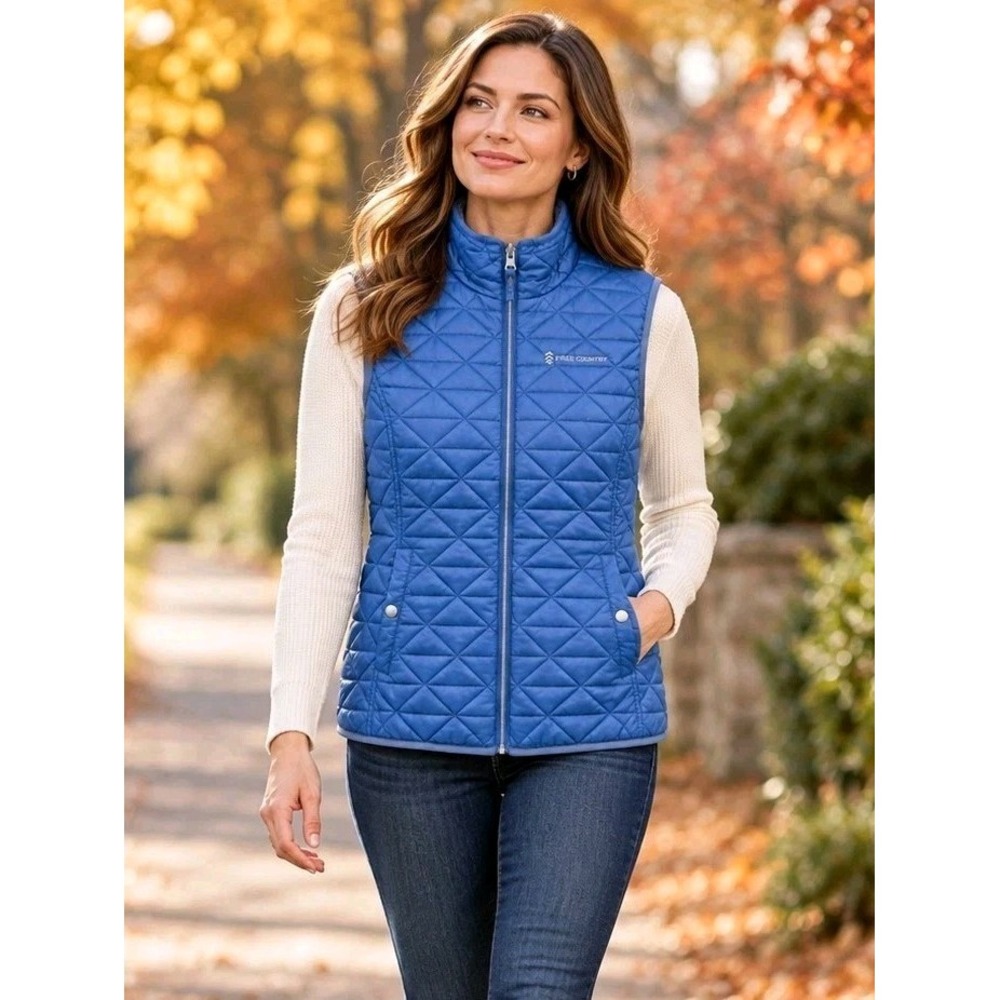 Free Country Womens M  Diamond Quilted Reversible Faux Fur Fleece Lined Vest